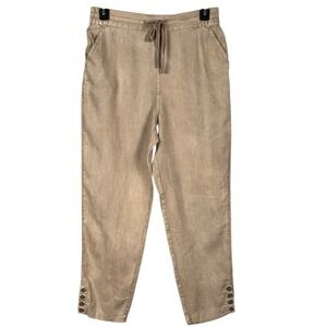 Nicole Miller Linen‎ Pants Size Large Beachy Bohemian Lagom Minimalist Brown